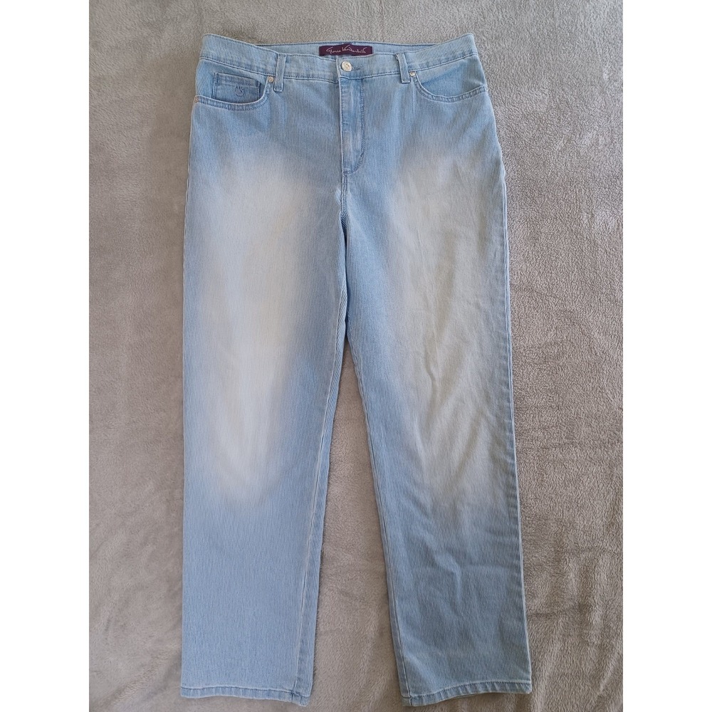 Gloria Vanderbilt Amanda Jeans Sz 14P Straight Striped Preppy Coastal Nautical